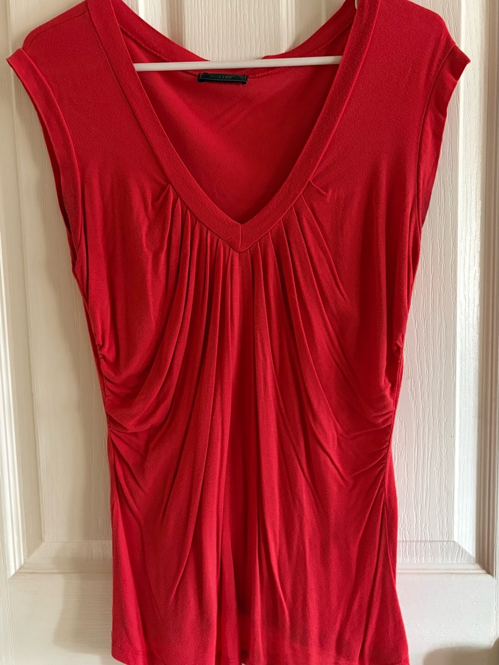 Poetry Red V-Neck Pleated Tank Top